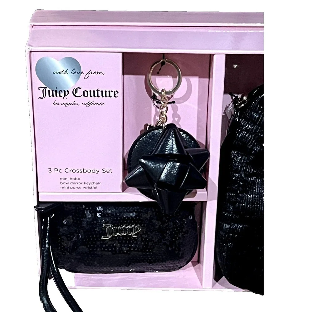 Juicy Couture Boho Handbag Gift Set - Hobo, Wristlet, Mirror Key Chain Y2K NEW